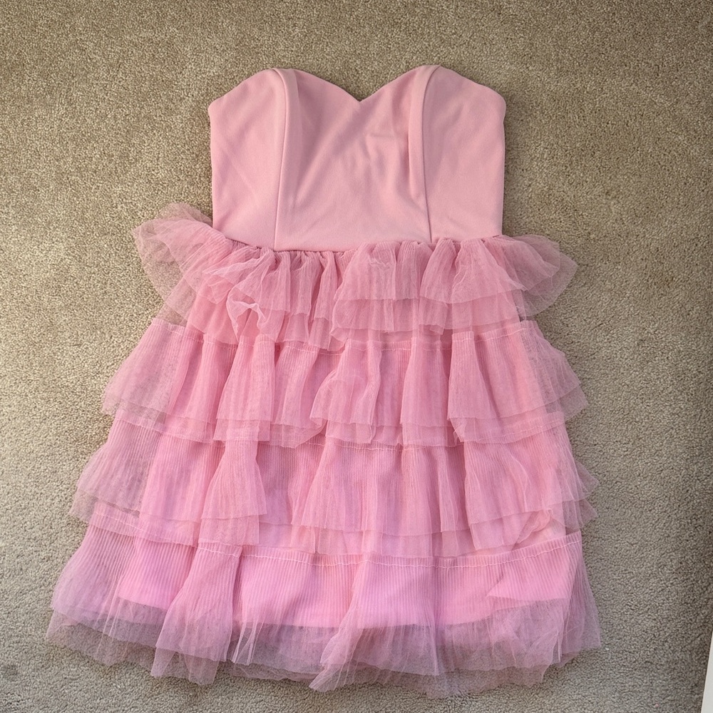 Lulu's Pink Layered Tulle Mini Dress